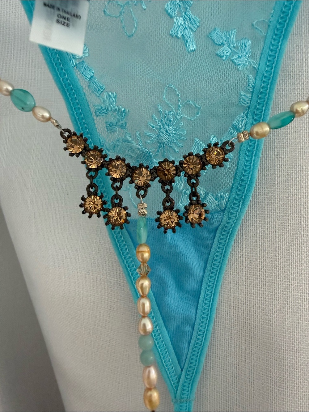 Crystal jeweled  pearl G string
